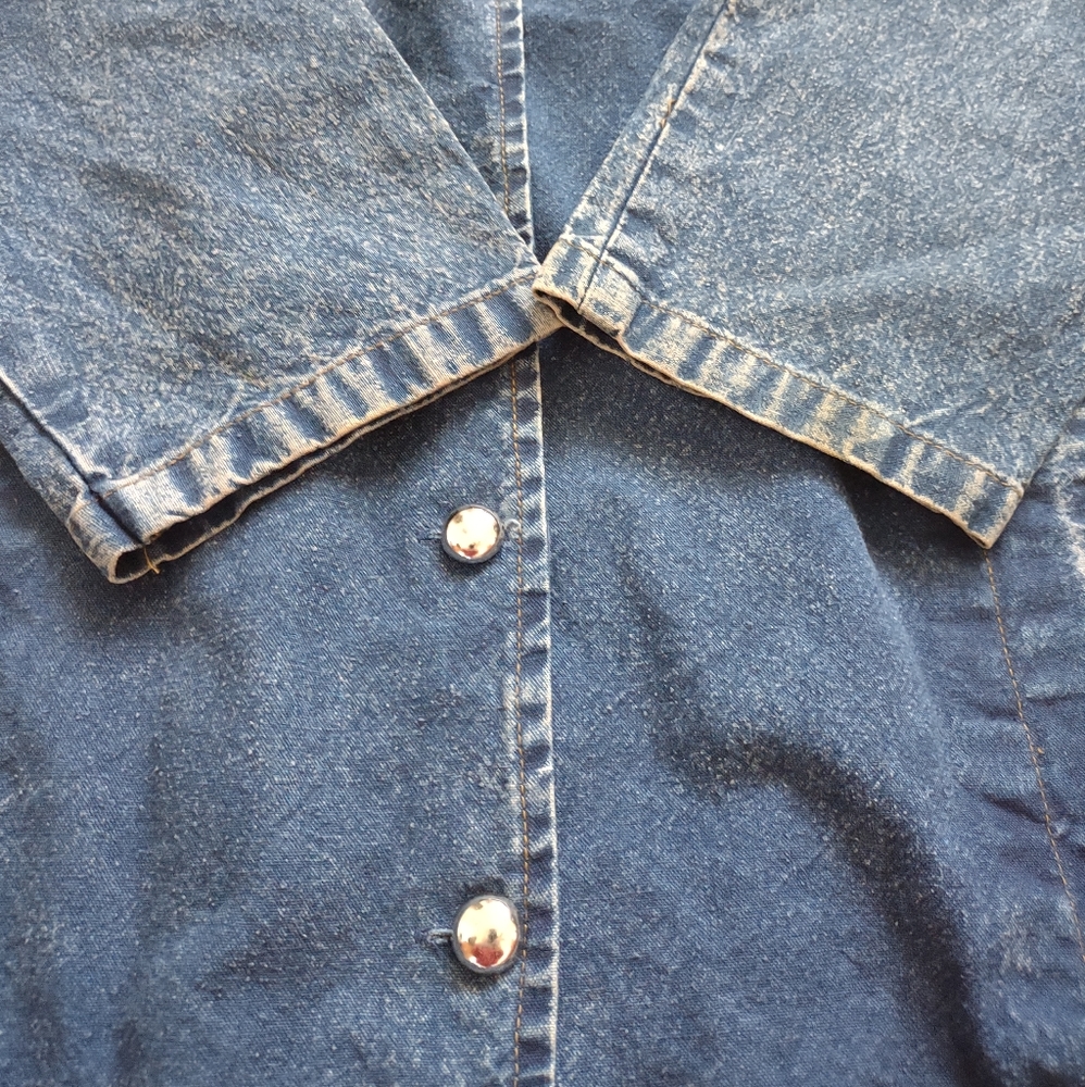 Oversize denim jeans floral sequins beads acid wash jacket - Picture 8 of 9
